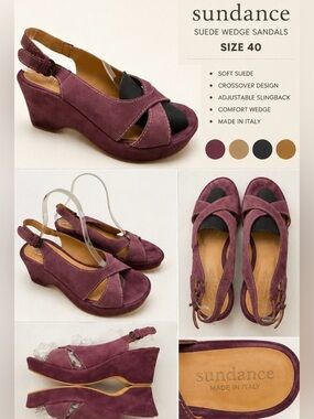 Sundance Mauve Suede Wedge Sandals Open Toe Ankle Strap Shoes Women Sz 40(9-9.5)